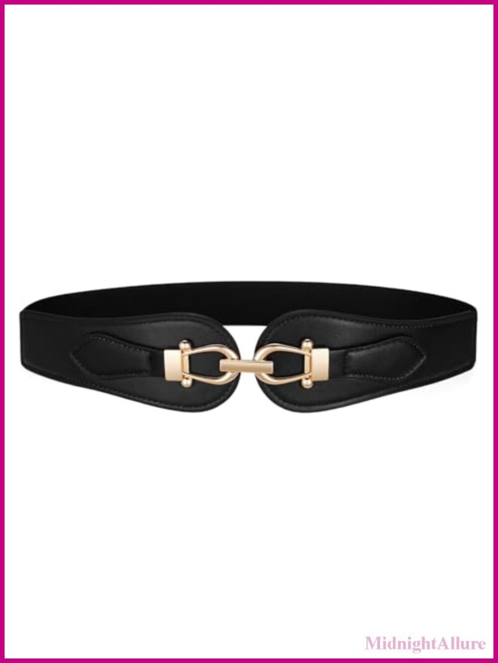 Wide Elastic Waist Belt Faux Leather Gold Buckle Stretch Belt for Dress
